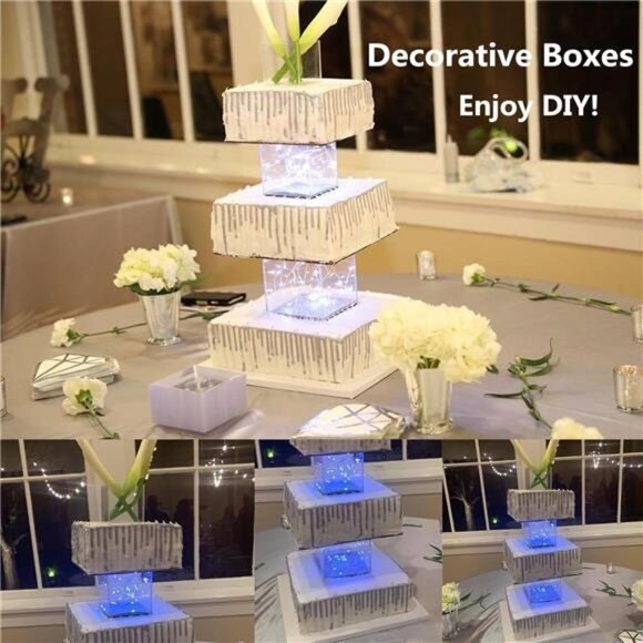 3pcs Clear Acrylic Display Boxes, Acrylic Cube Stand Plastic Square Containers - Picture 4 of 7